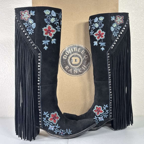 Double D Ranch Shoes - DOUBLE D RANCH Old Gringo Fringe Cowboy Boots Black Suede 8.5 Western Festival